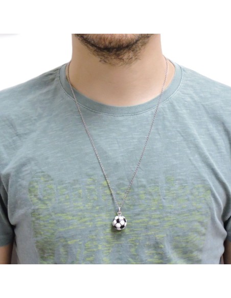 Collana in Argento con Ciondolo Pallone da Calcio Smaltato