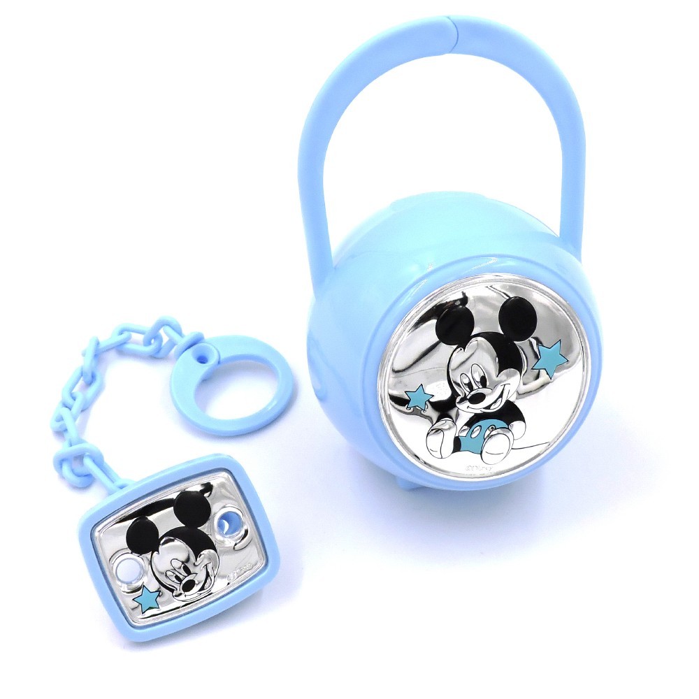 Disney Baby Clip Ciuccio e Catenella Portaciuccio con dettagli in Argento ideale come regalo per nascita neonato o battesimo Topolino Mickey Mouse