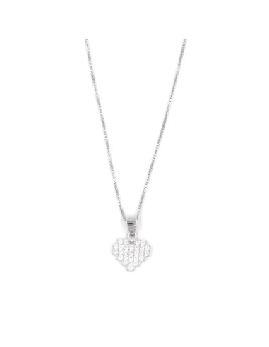 Collana con Ciondolo Cuore Pixel in Argento 925 e Zirconi Bianchi