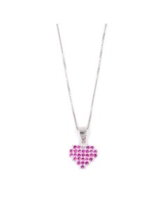 Solid Silver Necklace with Pink Pixel Heart Pendant 