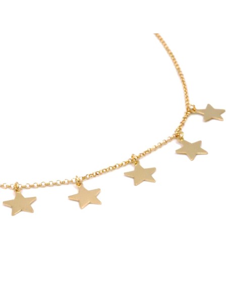 Golden Plated Sterling Silver Necklace with Star Pendants 