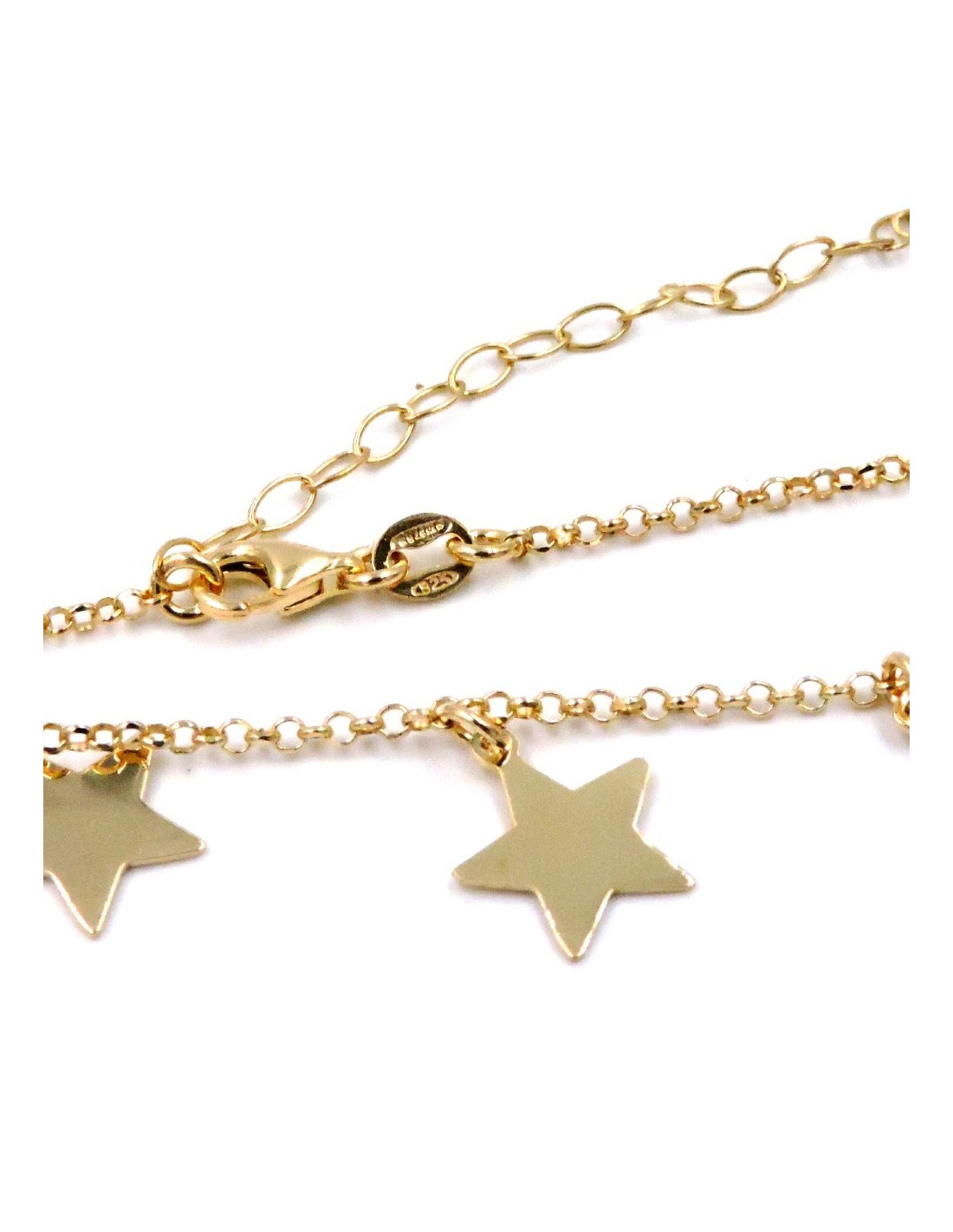 Damiano Argenti Collana Con Stelle Pendenti In Argento 925 Placcato Oro - 45 Cm, Made In Italy