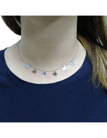 Solid Silver Necklace with  Star Pendants 