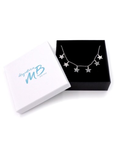 Solid Silver Necklace with  Star Pendants 