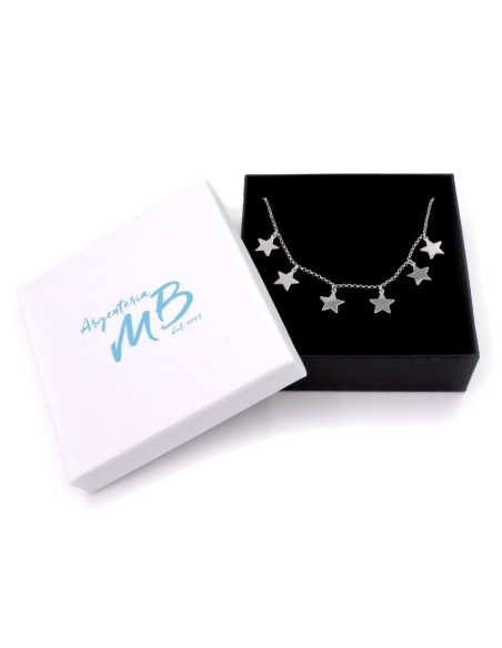 Solid Silver Necklace with  Star Pendants 