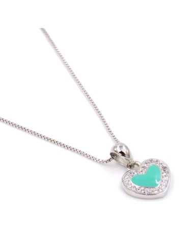 Solid Silver Necklace with Turquoise Heart Pendant 