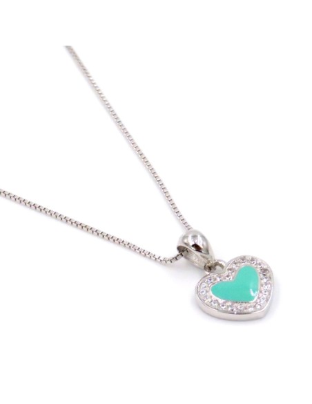 Collana con Ciondolo Cuore Turchese in Argento 925 e Zirconi Bianchi