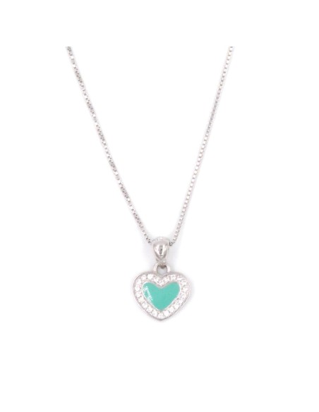 Collana con Ciondolo Cuore Turchese in Argento 925 e Zirconi Bianchi