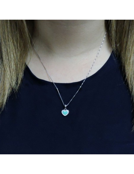 Solid Silver Necklace with Turquoise Heart Pendant 