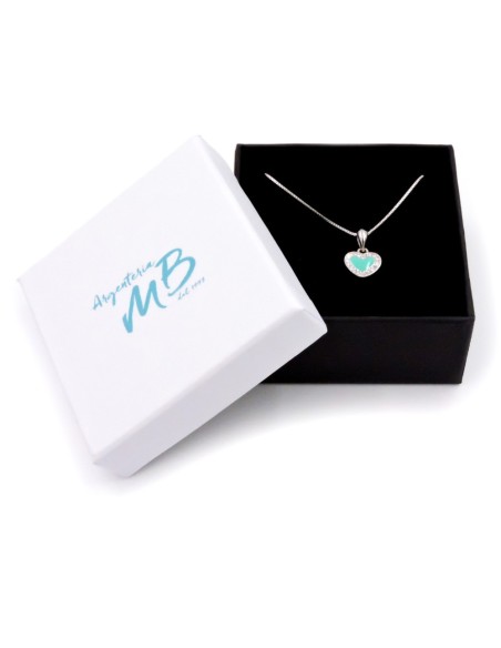 Solid Silver Necklace with Turquoise Heart Pendant 