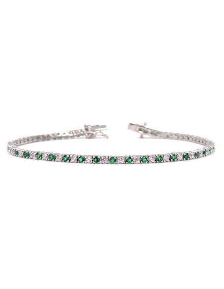 925 Sterling Silver Tennis Bracelet with White and Green Zircons 