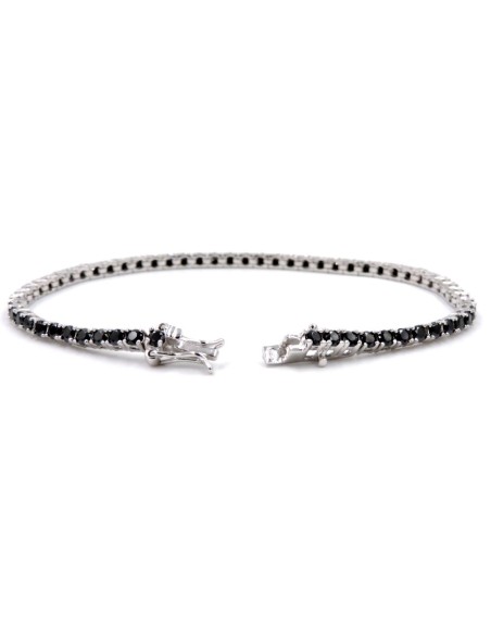925 Sterling Silver Black Tennis Bracelet Length 7''