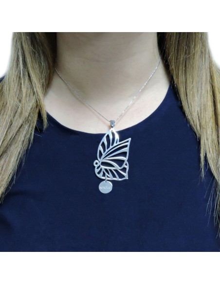 Solid Silver Necklace with Big Butterfly Pendant 