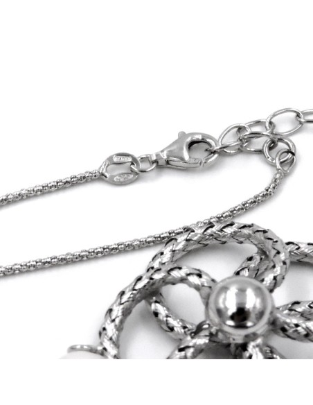 Solid Silver Necklace with Flower and Pearl Pendant 