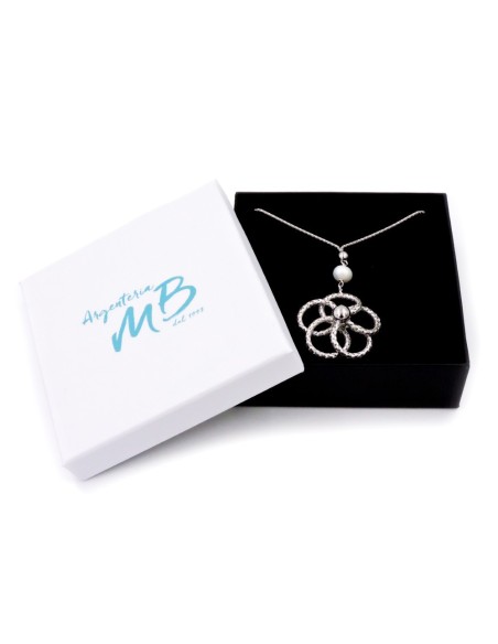 Solid Silver Necklace with Flower and Pearl Pendant 