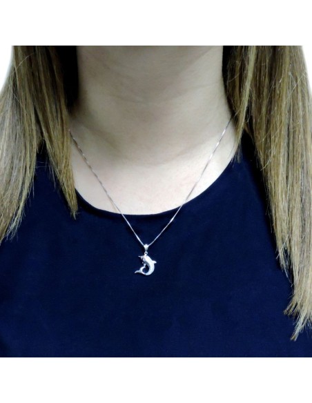 Solid Silver Necklace with Dolphin Pendant 