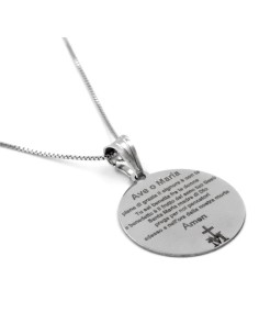 Solid Silver Necklace with Ave Maria Prayer Medal 2
