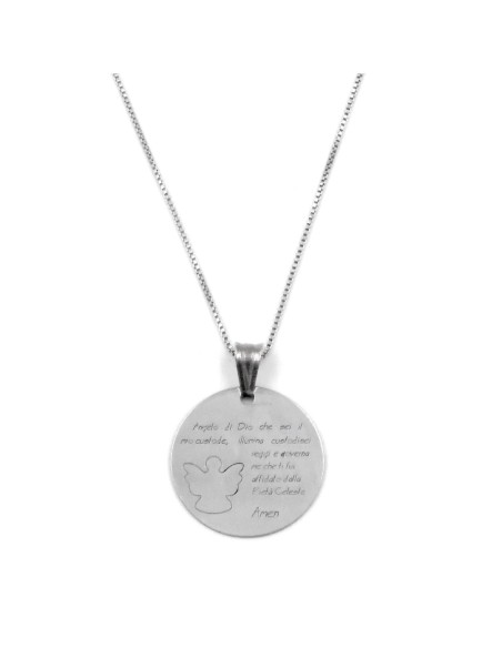 Solid Silver Necklace with Angelo di Dio Prayer Medal