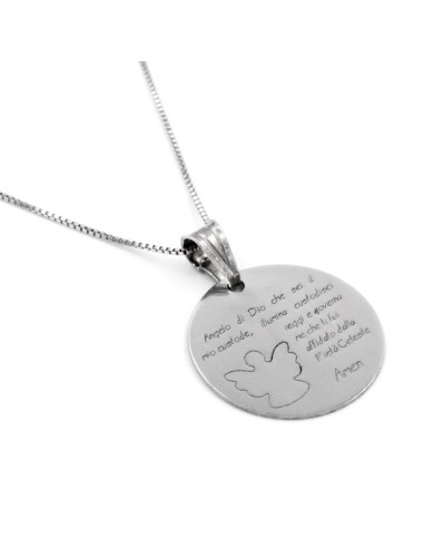 Solid Silver Necklace with Angelo di Dio Prayer...