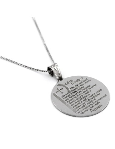 Solid Silver Necklace with Padre Nostro Prayer...