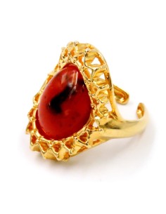 Anello in Argento Placcato Oro con Pietra Rosso Venato