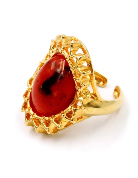 Solid Silver Golden with Oval stone Ring 