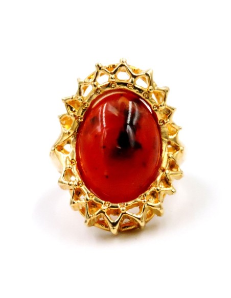 Solid Silver Golden with Oval stone Ring 