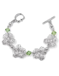 925 Sterling Silver Bracelet with Butterflies And Green...