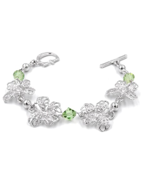 925 Sterling Silver Bracelet with Butterflies And Green Swarovski 