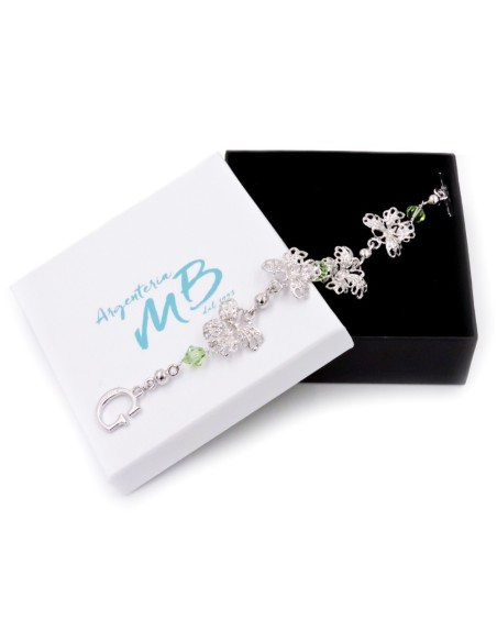 925 Sterling Silver Bracelet with Butterflies And Green Swarovski 
