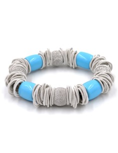 Elastic Silver Bracelet With Turquoise Stones and Shining...