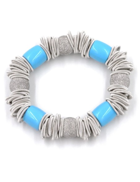 Elastisches Armband aus 925er Silbergeflecht mit Türkisstein