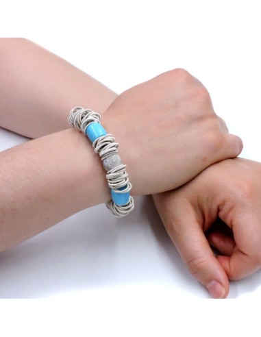 Elastic Silver Bracelet With Turquoise Stones...