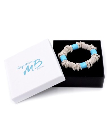 Elastic Silver Bracelet With Turquoise Stones...