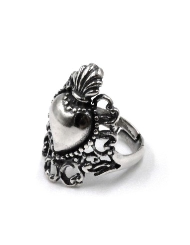 Anello in Argento Sacro Cuore con Ricamo