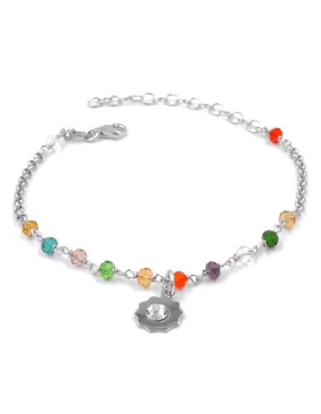 925 Sterling Silver Bracelet with Sun Pendant and Colored Stones