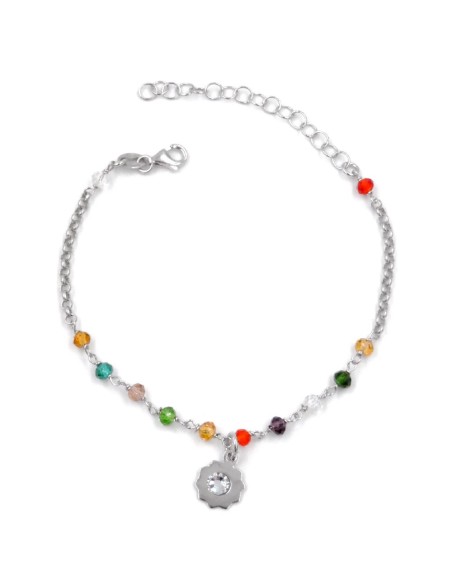 925 Sterling Silver Bracelet with Sun Pendant and Colored Stones