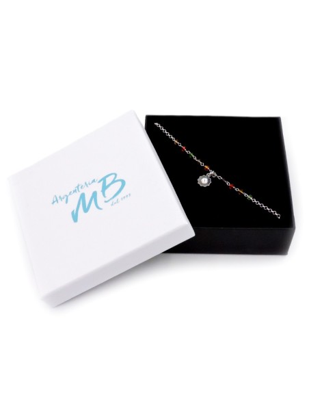 Bracciale con Pendente Sole in Argento 925 e Pietre colorate