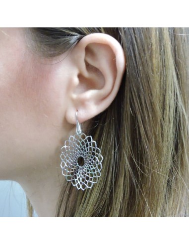  925 Sterling Silver Openwork Flower Drop...