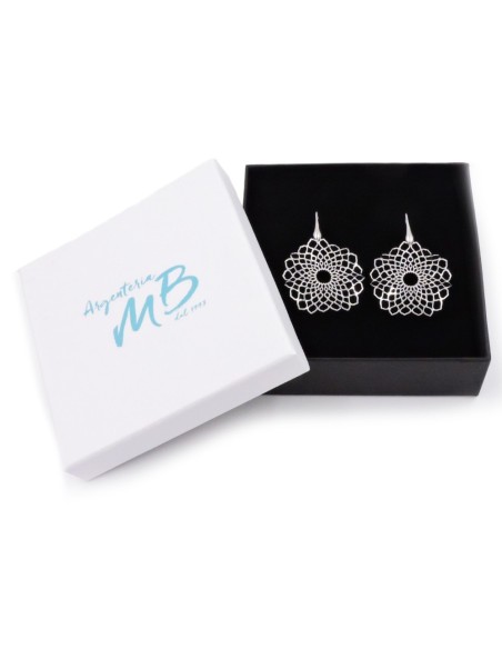  925 Sterling Silver Openwork Flower Drop Earrings 