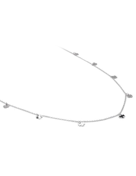 Bracciale Catena Donna in Argento 925 Rodiato con Ciondolo Doppio Cuore