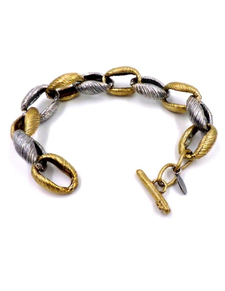 925 Sterling Silver Bicolored Oval Chain Bracelet