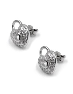 Orecchini Lucchetto Cuore in Argento 925 e Zirconi Bianchi