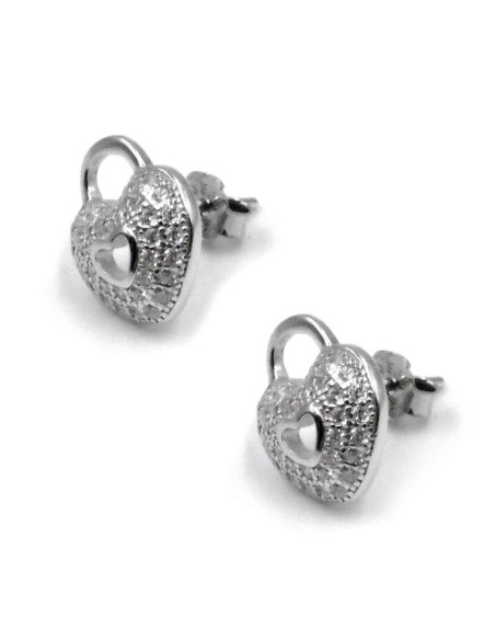 925 Sterling Silver Heart Lock Earrings 
