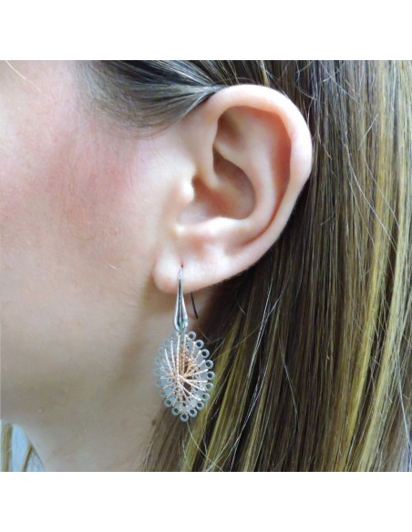 925 Sterling Silver Earrings with Pink Gold Plated Silver Threads