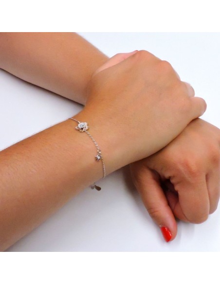 Bracciale Catena Donna in Argento 925 Rodiato Con Ciondolo Doppia Stella
