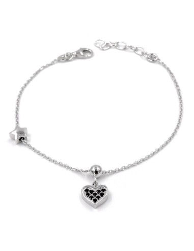 Bracciale in argento 925 con cuoricino pendente zirconato nero