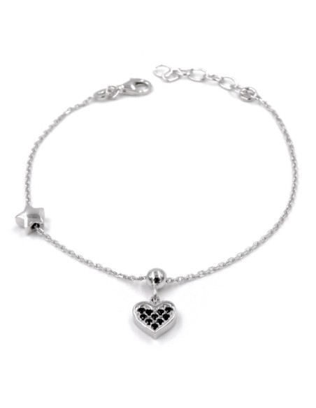 Bracciale Catena Donna in Argento 925 Rodiato Con Ciondolo Doppia Stella