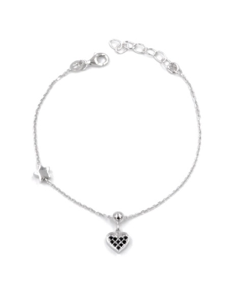 Bracciale in argento 925 con cuoricino pendente zirconato nero