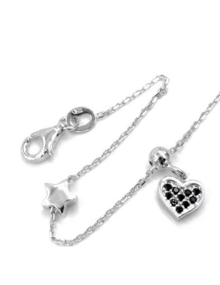 Bracciale in argento 925 con cuoricino pendente zirconato nero